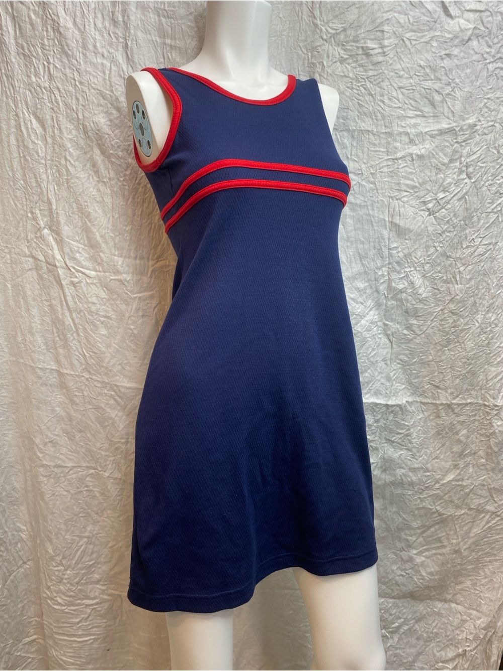 Vintage 90s Basic Editions Navy Sleeveless Mini Dress with Red Trim